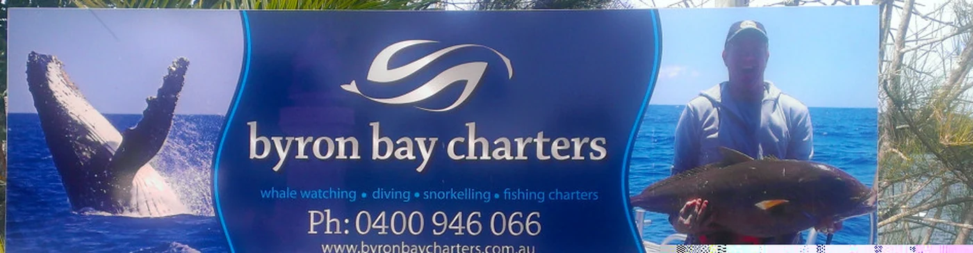 The Byron Bay Charters sign at the Brunswick Heads fishermen's co-op
